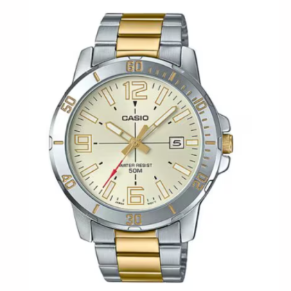 Casio General MTP-VD01SG-9BV Men's Enticer Two Tone Stainless Steel Gold Dial Casual Analog Sporty Watch